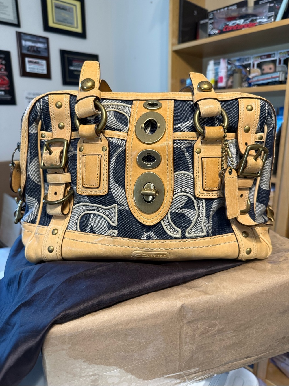 Vintage Coach Lily Legacy Signature Denim Satchel w/ Vachetta Leather Trim